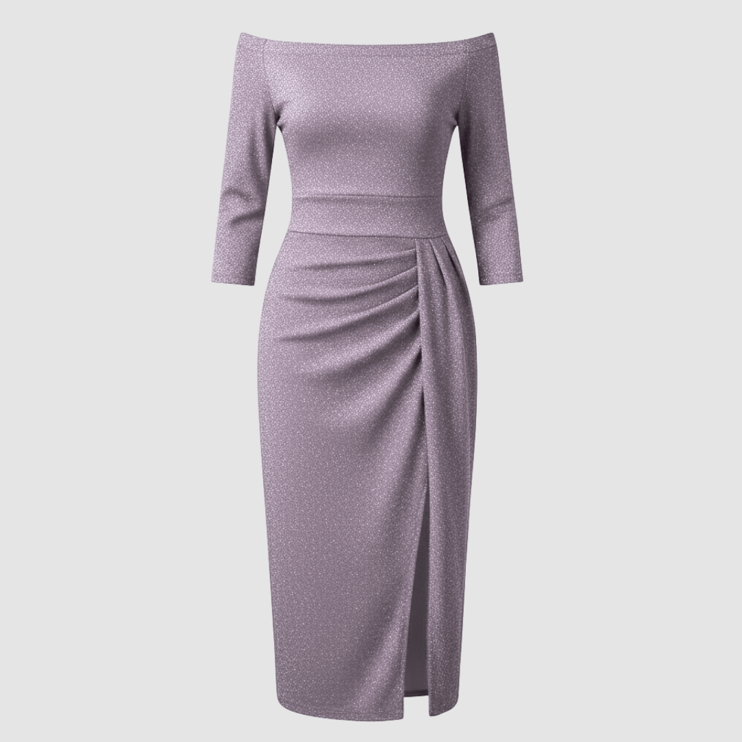 Avarylane | Long Off Shoulder Evening Dress | Elegant Satin for Holidays Rose