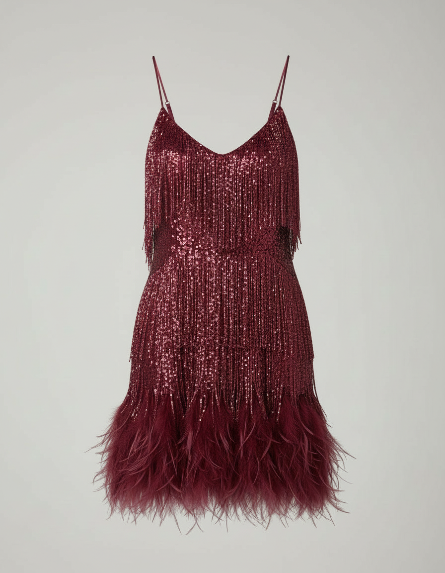 Avarylane | Cocktail Dress with Sequins | Fitted Silhouette and Glamour Wine red