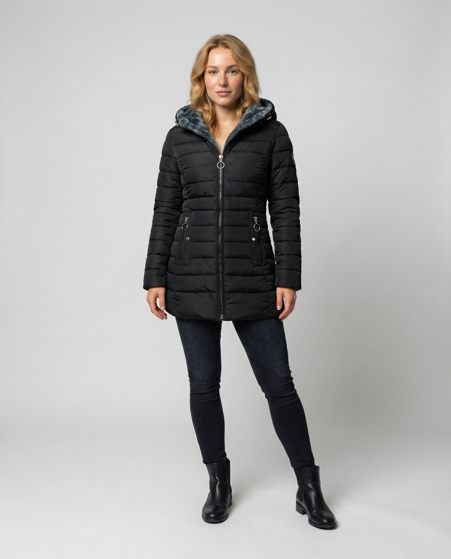 Avarylane | Long Winter Jacket for Women | Hood and Practical Full Zipper