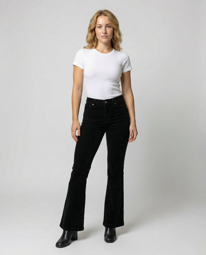 Avarylane | Cord Flared Pants for Women | Soft Fit and Elegant Silhouette Black