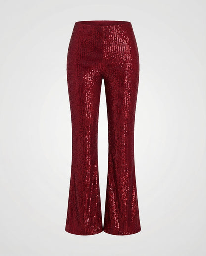 Avarylane | Sequin Pants for Women | High Waist and Wide Legs Red