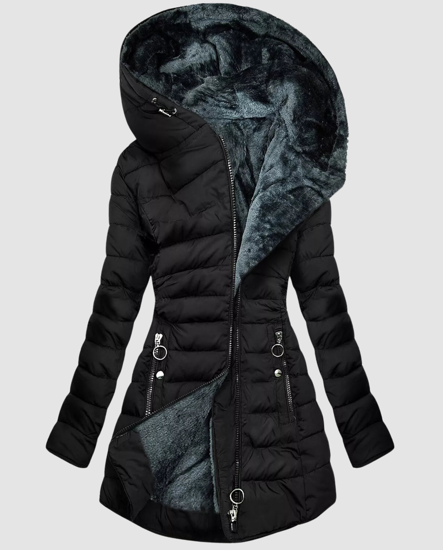 Avarylane | Long Winter Jacket for Women | Hood and Practical Full Zipper