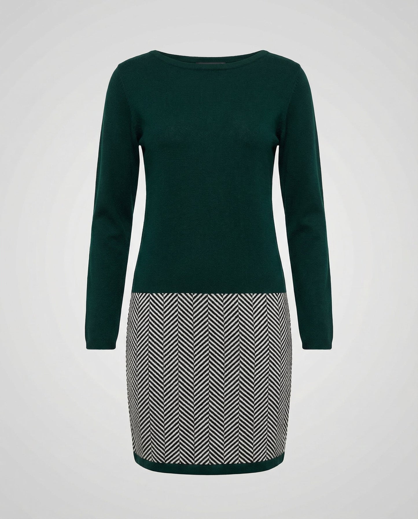 Avarylane | Dress with Houndstooth Detail | Loose Fit and Round Neck Green