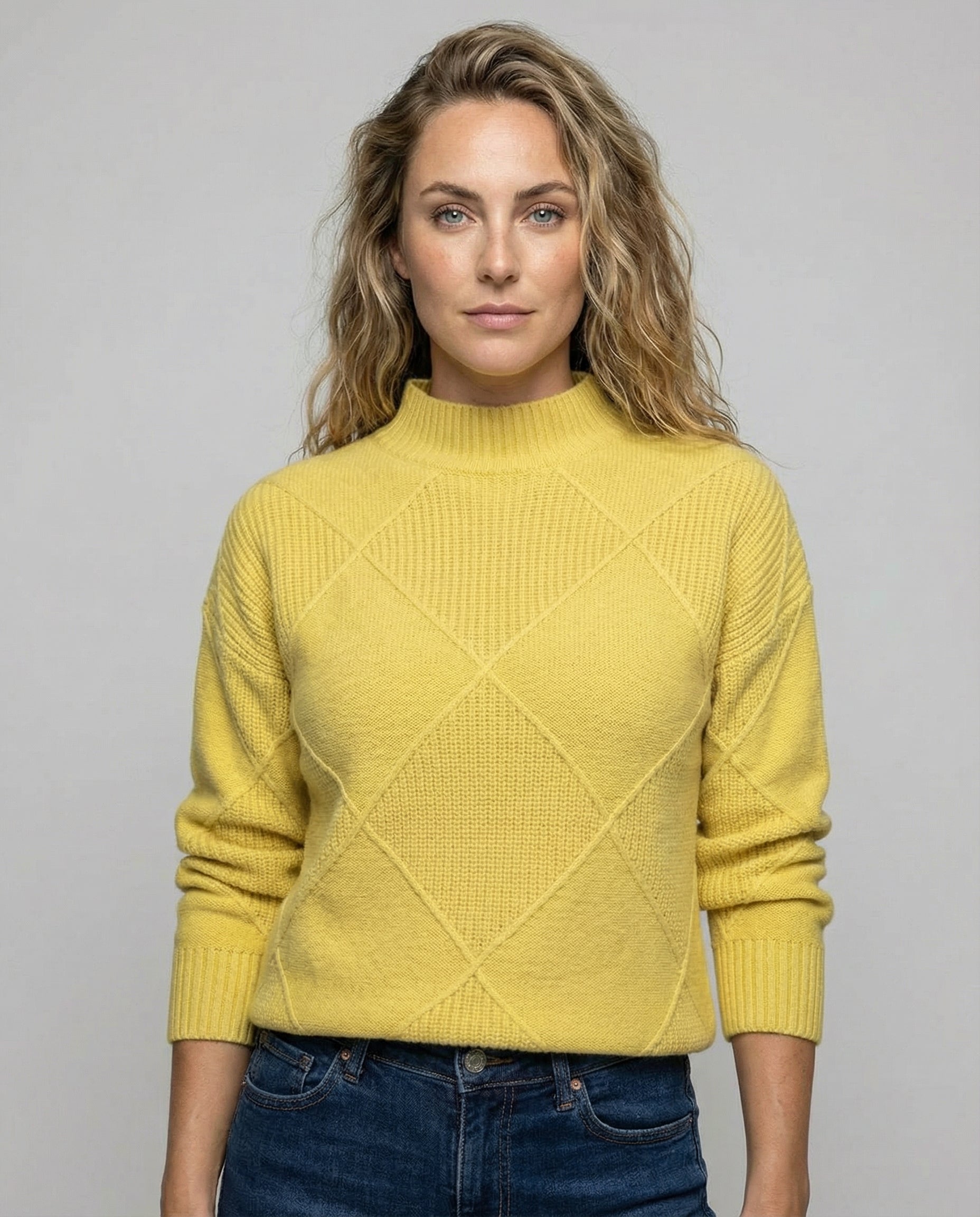 Avarylane | Kashmir Roll Neck Sweater for Women | Soft and Warm Elegance Yellow