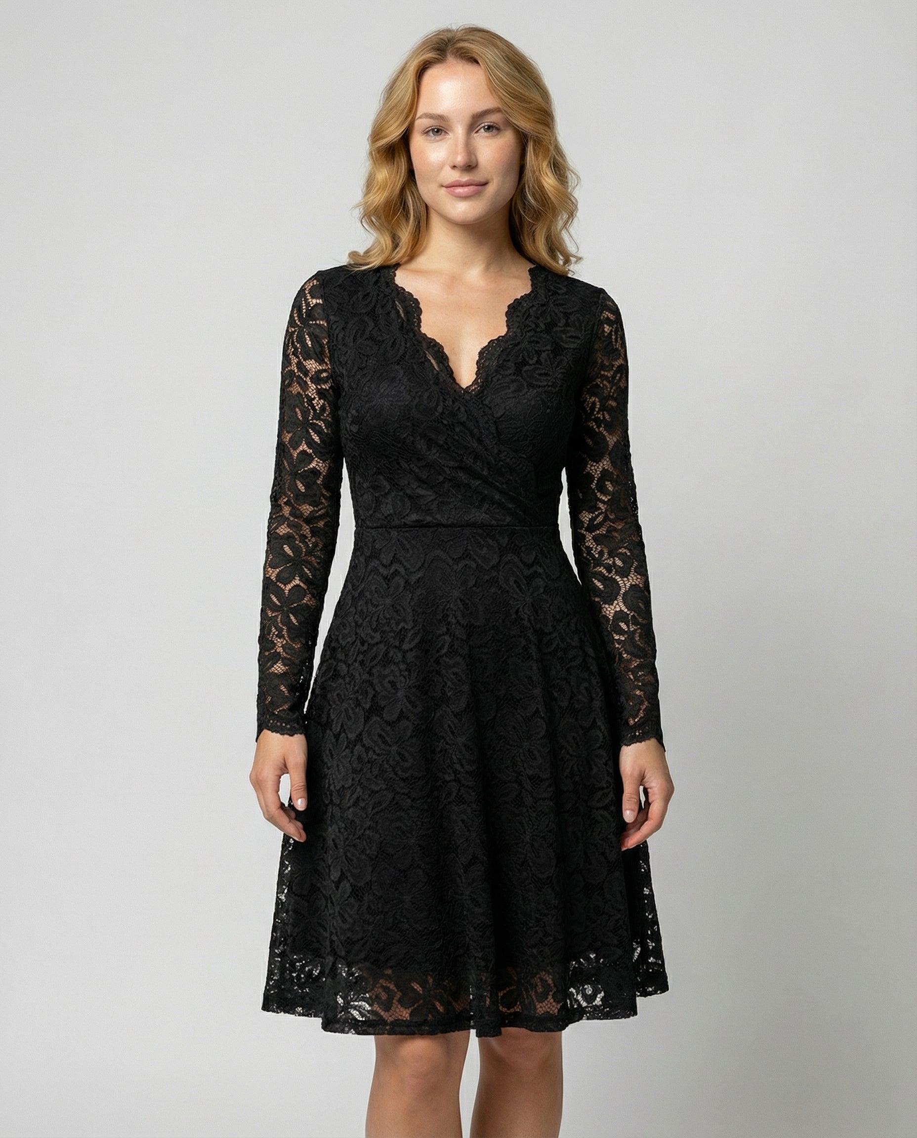 Avarylane | Lace Dress for Women | Deep V-neckline and Elegant Silhouette Black