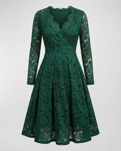 Avarylane | Lace Dress for Women | Deep V-neckline and Elegant Silhouette Green