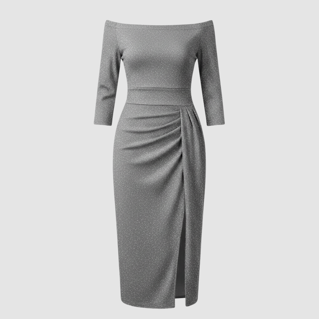 Avarylane | Long Off Shoulder Evening Dress | Elegant Satin for Holidays Gray