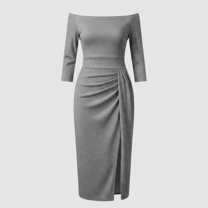 Avarylane | Long Off Shoulder Evening Dress | Elegant Satin for Holidays Gray