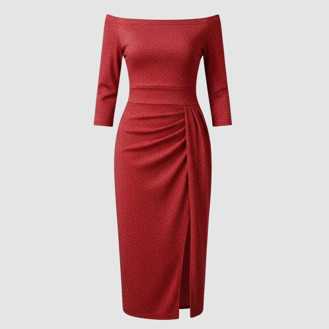 Avarylane | Long Off Shoulder Evening Dress | Elegant Satin for Holidays Red