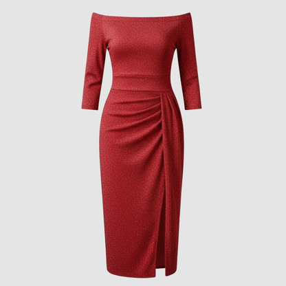 Avarylane | Long Off Shoulder Evening Dress | Elegant Satin for Holidays Red