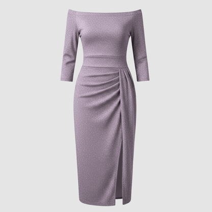 Avarylane | Long Off Shoulder Evening Dress | Elegant Satin for Holidays Rose