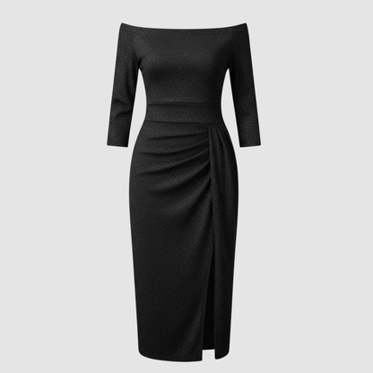 Avarylane | Long Off Shoulder Evening Dress | Elegant Satin for Holidays Black