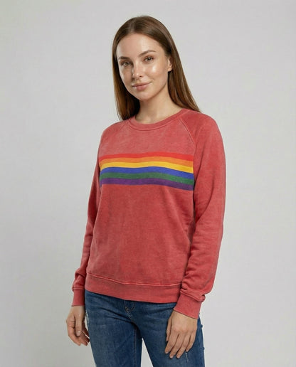Avarylane | Rainbow Stripe Sweater for Women | Soft Fit with Vintage Feel Red
