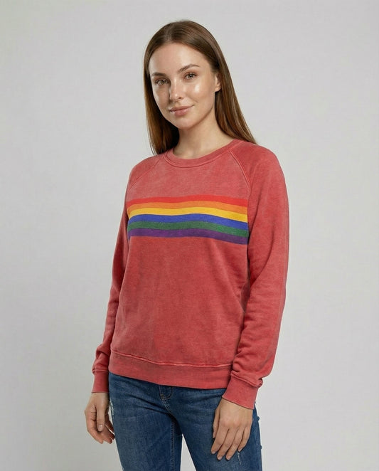 Avarylane | Rainbow Stripe Sweater for Women | Soft Fit with Vintage Feel Red
