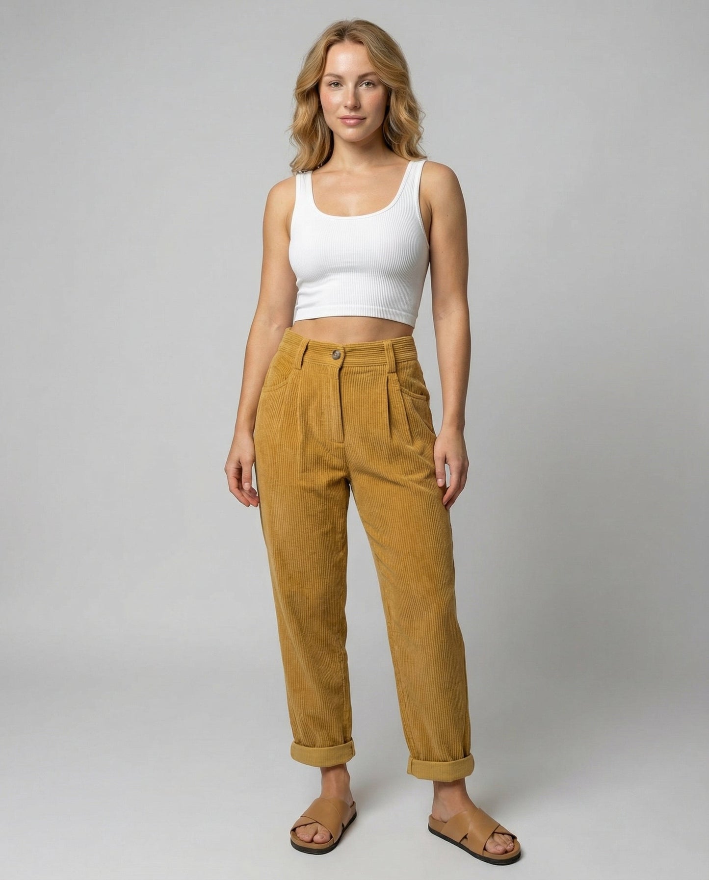 Avarylane | Cord Pants for Women | High Waist and Comfortable Fit Yellow