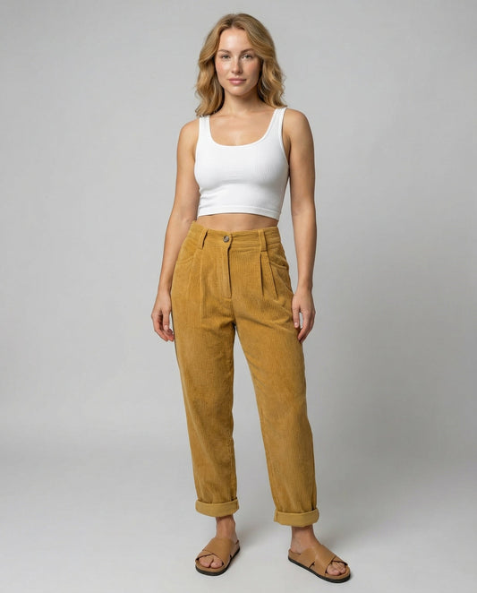 Avarylane | Cord Pants for Women | High Waist and Comfortable Fit Yellow