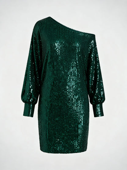 Avarylane | Sequin Dress for Women | Contrast Design and Festive Shine Dark green