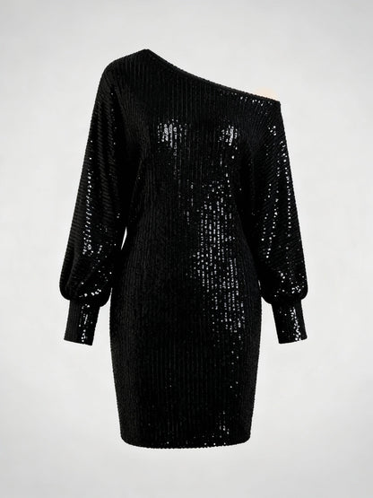 Avarylane | Sequin Dress for Women | Contrast Design and Festive Shine Black