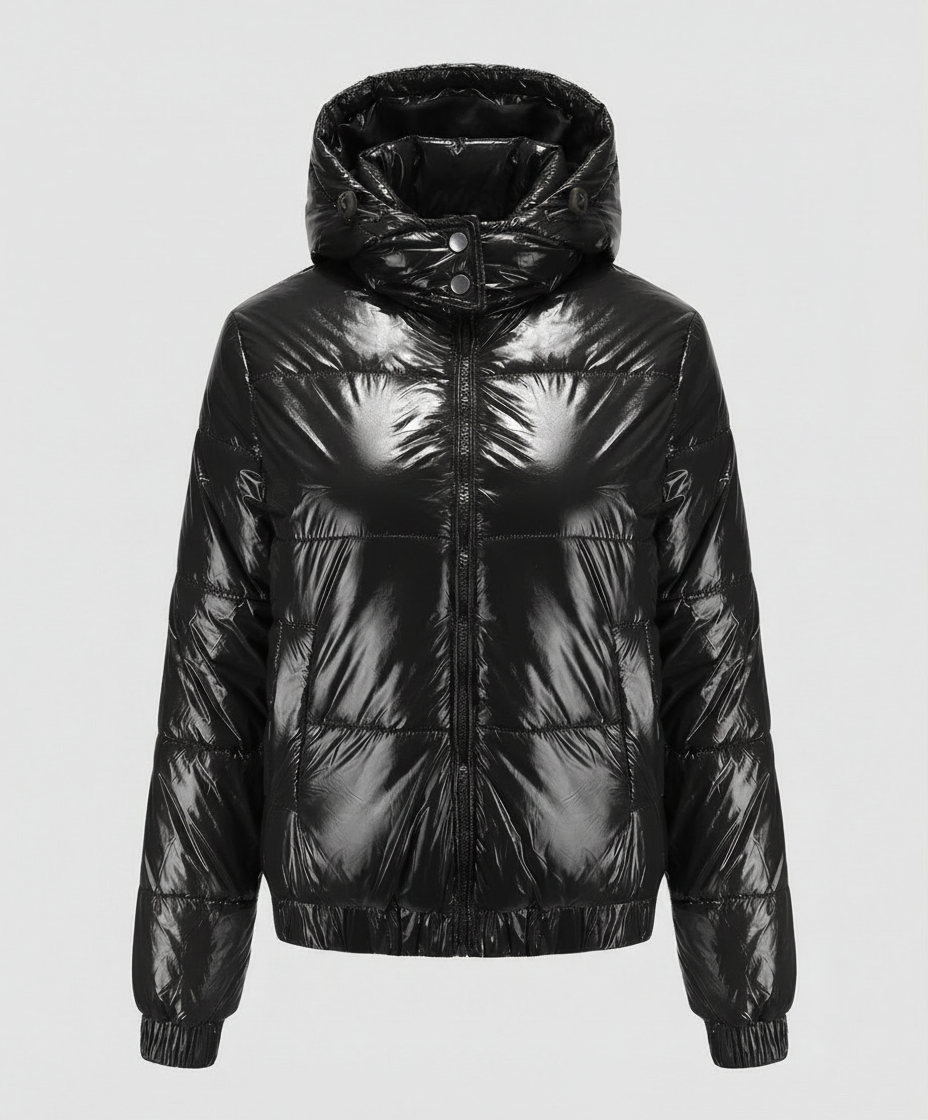 Avarylane | Shiny Winter Jacket for Women | Water-Repellent with Hood and Insulation Black