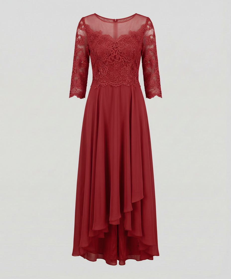 Avarylane | Elegant Evening Dress with Lace | Ankle Length Design for Party Red