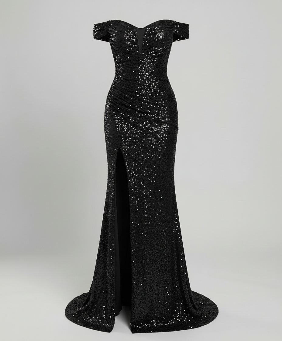 Avarylane | Off Shoulder Evening Dress for Women | Sequins and Figure-Hugging Cut Black