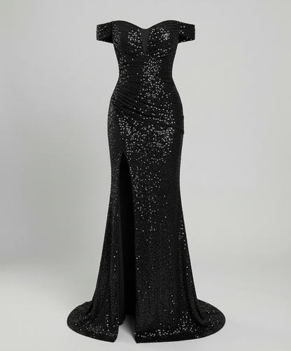 Avarylane | Off Shoulder Evening Dress for Women | Sequins and Figure-Hugging Cut Black