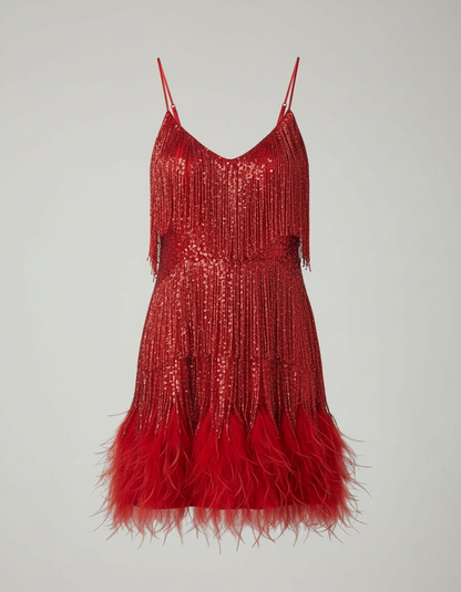 Avarylane | Cocktail Dress with Sequins | Fitted Silhouette and Glamour Red