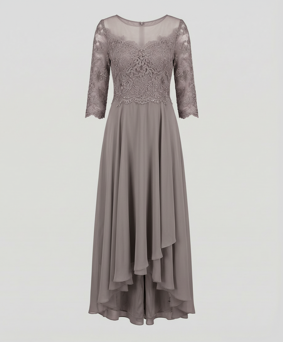 Avarylane | Elegant Evening Dress with Lace | Ankle Length Design for Party Brown