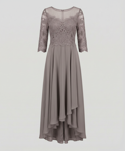 Avarylane | Elegant Evening Dress with Lace | Ankle Length Design for Party Brown