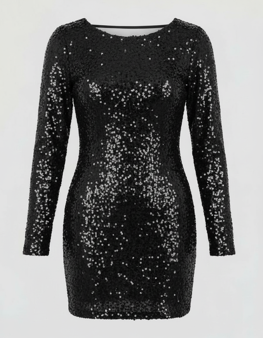 Avarylane | Backless Glittering Winter Dress for Women | Festive and Elegant Design Black