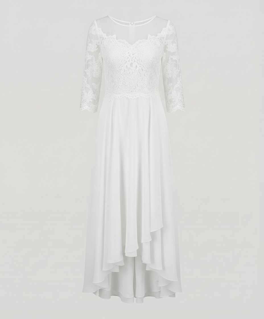 Avarylane | Elegant Evening Dress with Lace | Ankle Length Design for Party White
