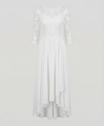 Avarylane | Elegant Evening Dress with Lace | Ankle Length Design for Party White