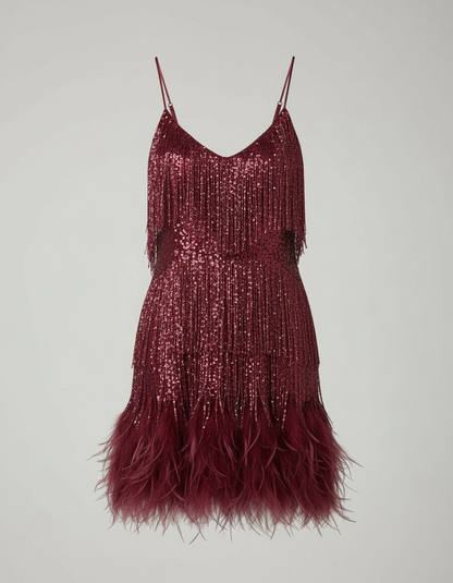 Avarylane | Cocktail Dress with Sequins | Fitted Silhouette and Glamour Wine red
