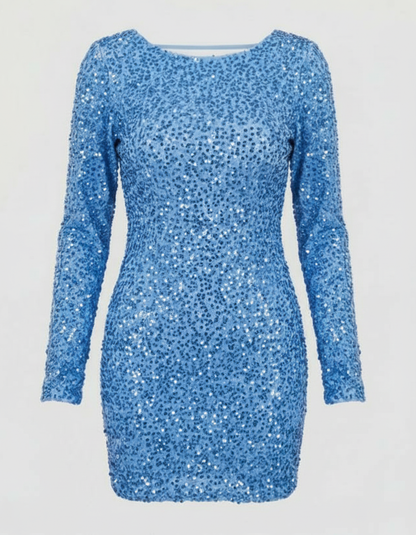 Avarylane | Backless Glittering Winter Dress for Women | Festive and Elegant Design Blue