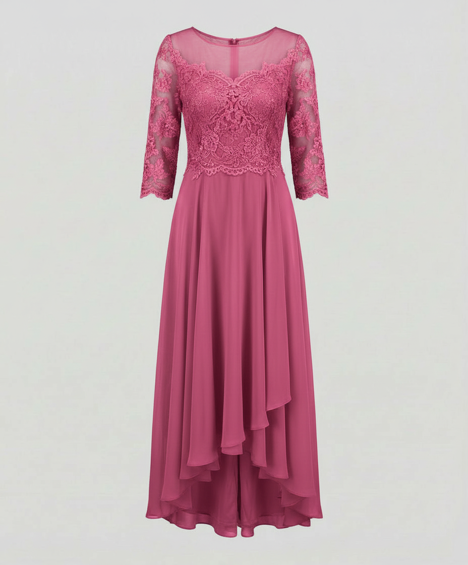 Avarylane | Elegant Evening Dress with Lace | Ankle Length Design for Party Dark pink