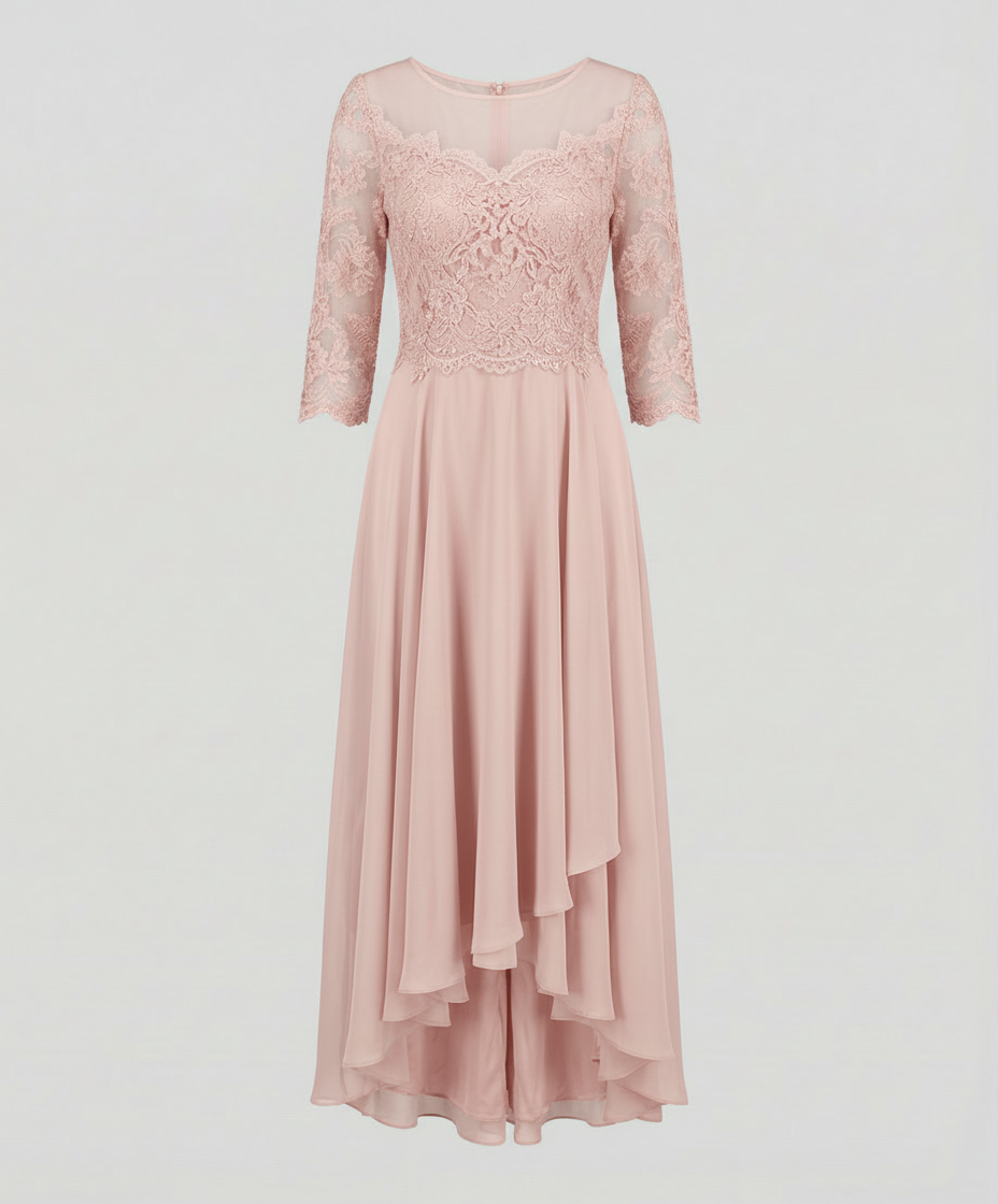 Avarylane | Elegant Evening Dress with Lace | Ankle Length Design for Party Rose