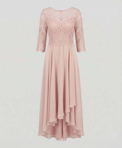 Avarylane | Elegant Evening Dress with Lace | Ankle Length Design for Party Rose