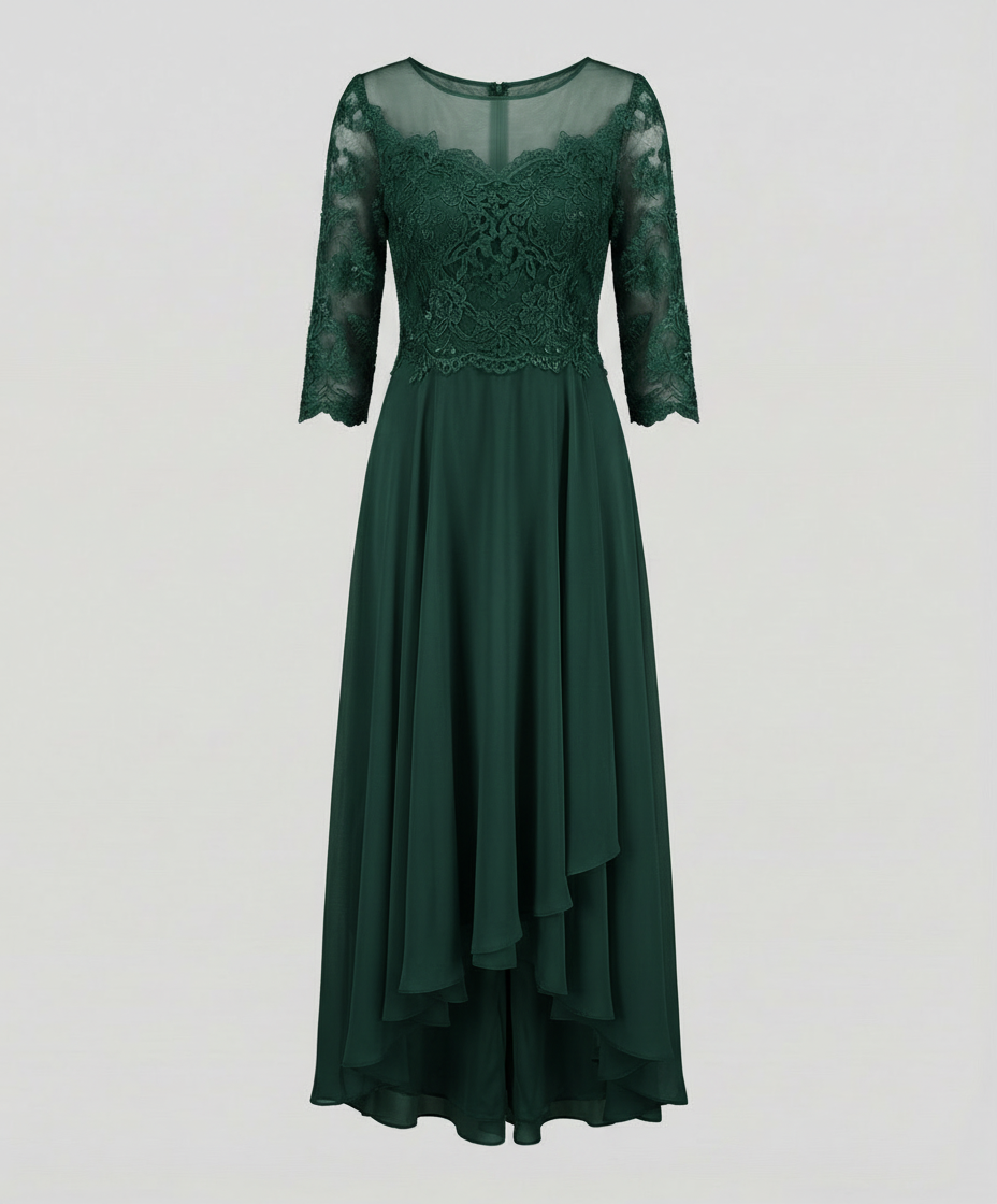 Avarylane | Elegant Evening Dress with Lace | Ankle Length Design for Party Dark green