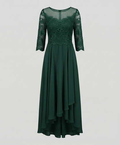 Avarylane | Elegant Evening Dress with Lace | Ankle Length Design for Party Dark green