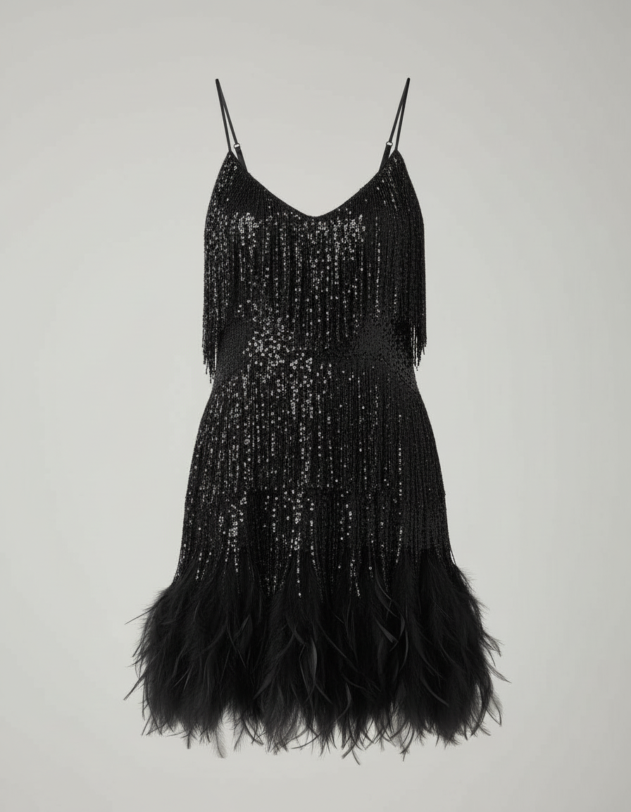 Avarylane | Cocktail Dress with Sequins | Fitted Silhouette and Glamour Black