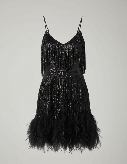 Avarylane | Cocktail Dress with Sequins | Fitted Silhouette and Glamour Black