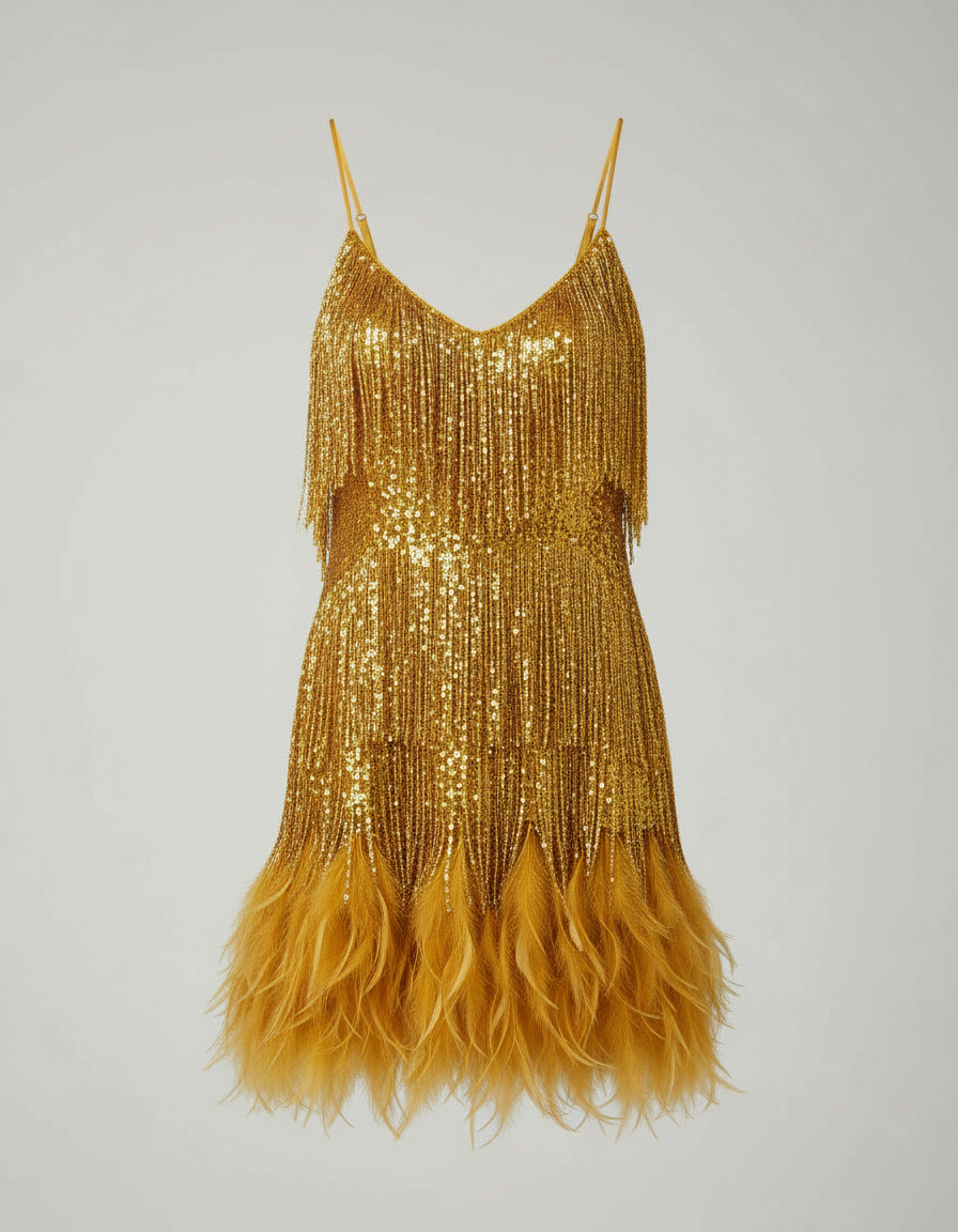 Avarylane | Cocktail Dress with Sequins | Fitted Silhouette and Glamour Gold