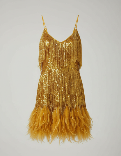 Avarylane | Cocktail Dress with Sequins | Fitted Silhouette and Glamour Gold