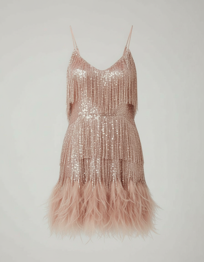 Avarylane | Cocktail Dress with Sequins | Fitted Silhouette and Glamour Rose gold