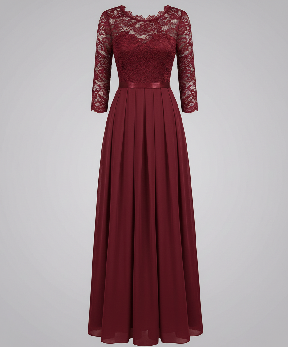 Avarylane | Lace Dress for Bridesmaid | Long Flowing Design with 3/4 Sleeve