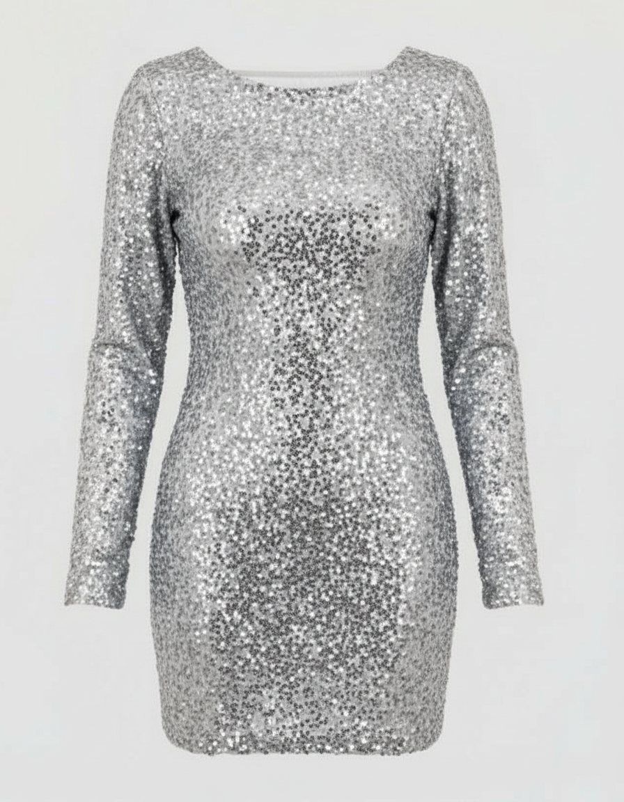 Avarylane | Backless Glittering Winter Dress for Women | Festive and Elegant Design White