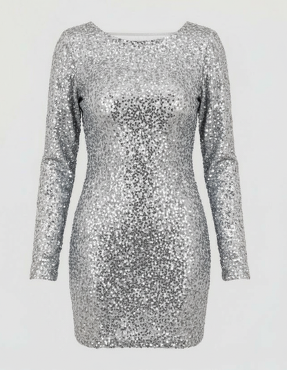 Avarylane | Backless Glittering Winter Dress for Women | Festive and Elegant Design White