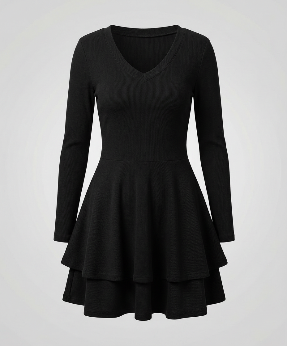 Avarylane | Wrap Dress for Women | V-neck with Ruffle Skirt Black