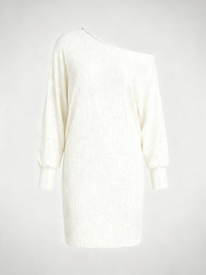 Avarylane | Sequin Dress for Women | Contrast Design and Festive Shine White
