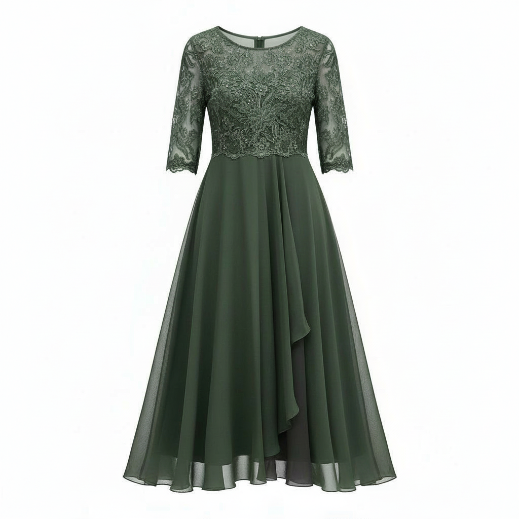 Avarylane | Midi Dress for Women | High Waist and Flowing Silhouette Green